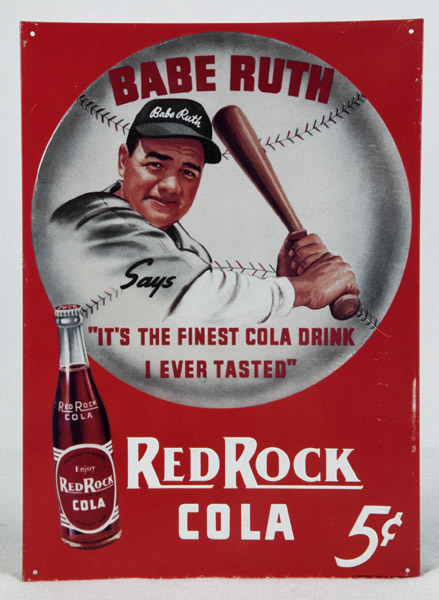 Vintage advertisement poster featuring a baseball player