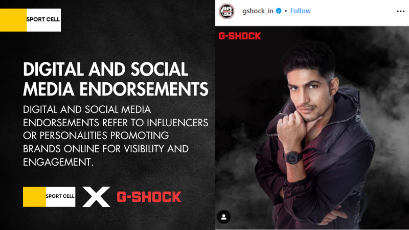 A promotional image with Sportcell and G-SHOCK logos, detailing digital and social media endorsements on the left