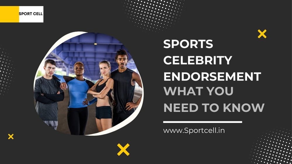 A promotional graphic for Sport Cell featuring a diverse group of athletes, with text about sports celebrity endorsement and a website link.